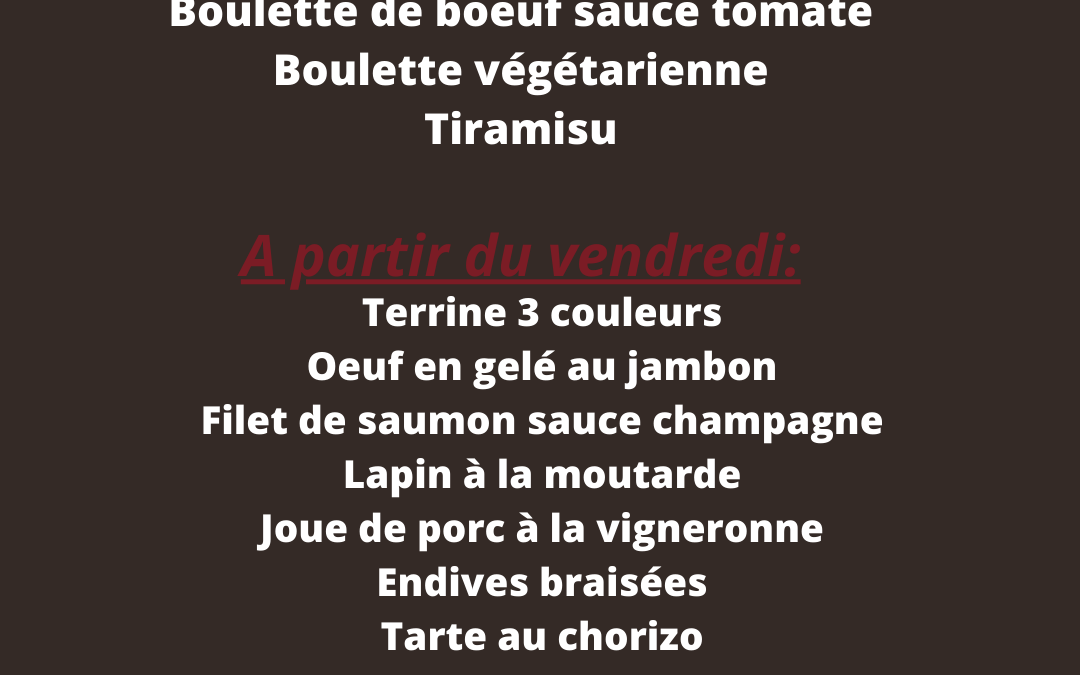 Plats de la semaine du 10 au 15 Mars