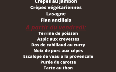 Plats de la semaine du 17 au 22 Mars
