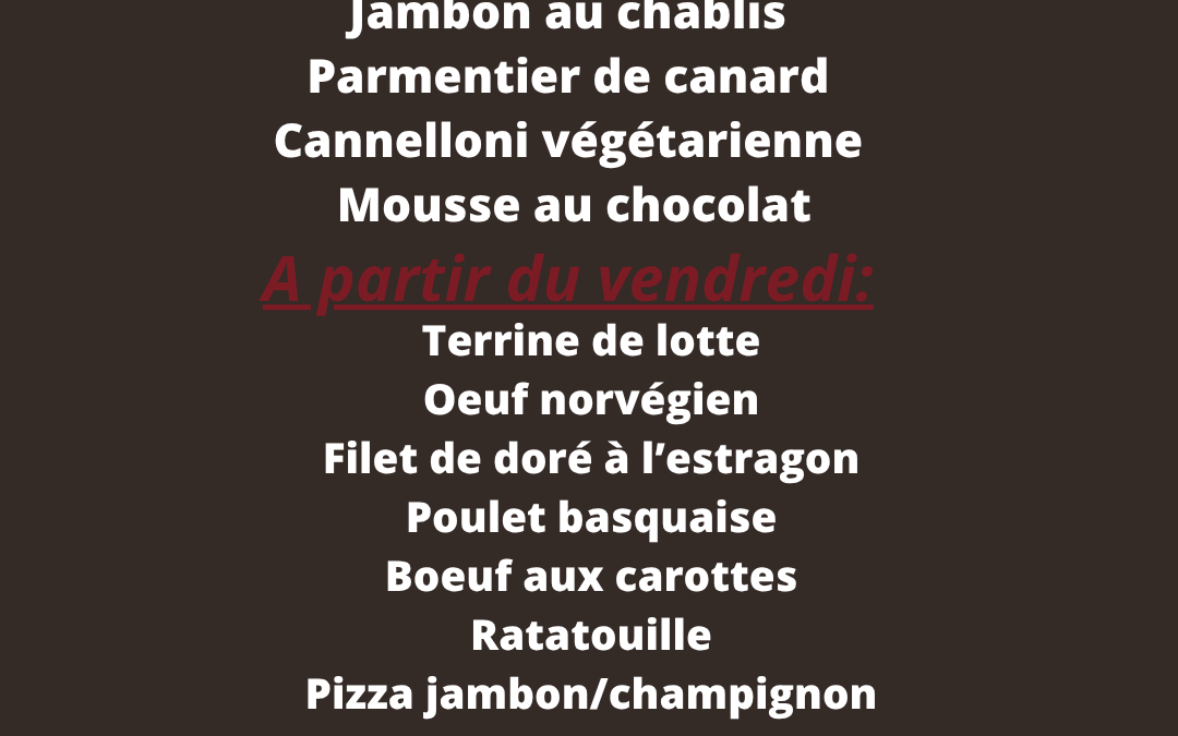 Plats de la semaine du 24 au 29 Mars
