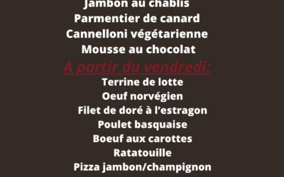 Plats de la semaine du 24 au 29 Mars