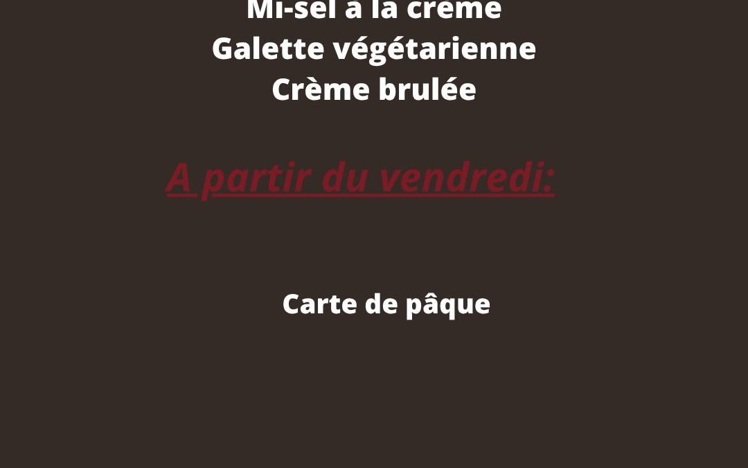 Plats de la semaine du 31 au 05 Avril