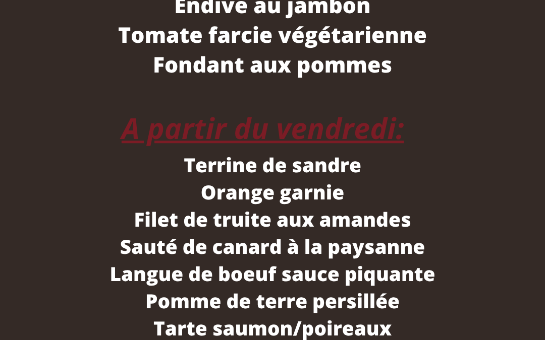 Plats de la semaine du 07 au 12 Avril