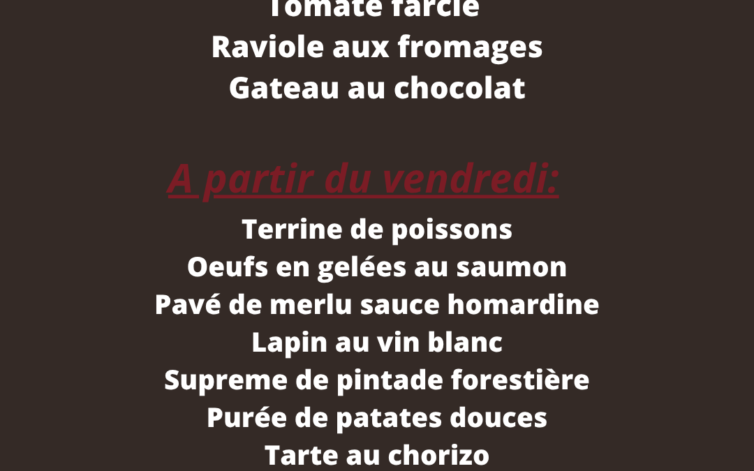 Plats de la semaine du 14 au 19 Avril