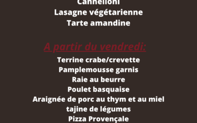 Plats de la semaine du 21 au 26 Avril