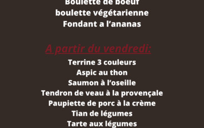 Plats de la semaine du 28 au 03 Mai