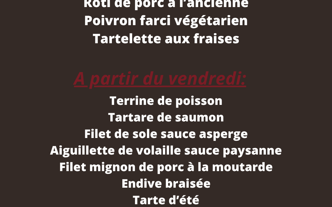 Plats de la semaine du 05 au 10 Mai