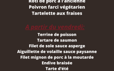 Plats de la semaine du 05 au 10 Mai