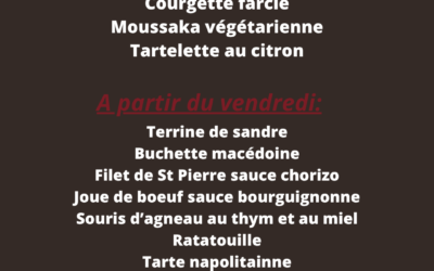 Plats de la semaine du 12 au 17 Mai