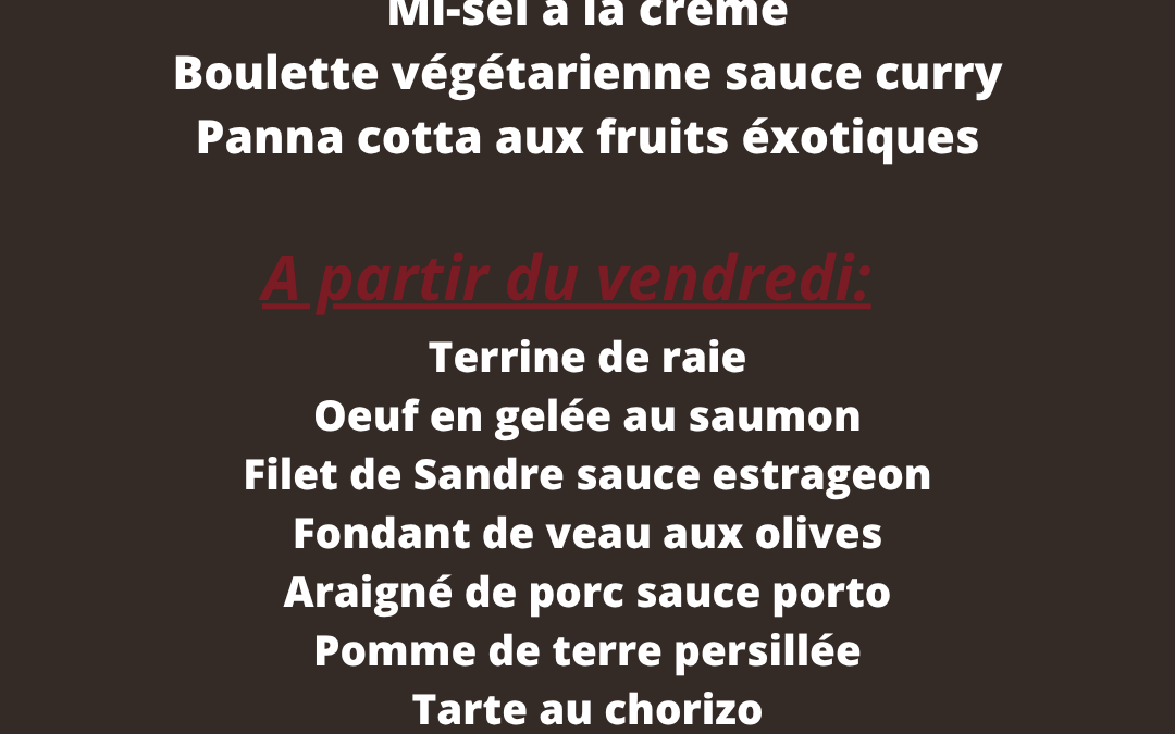 Plats de la semaine du 19 au 24 Mai