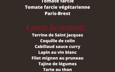 Plats de la semaine du 26 au 31 Mai