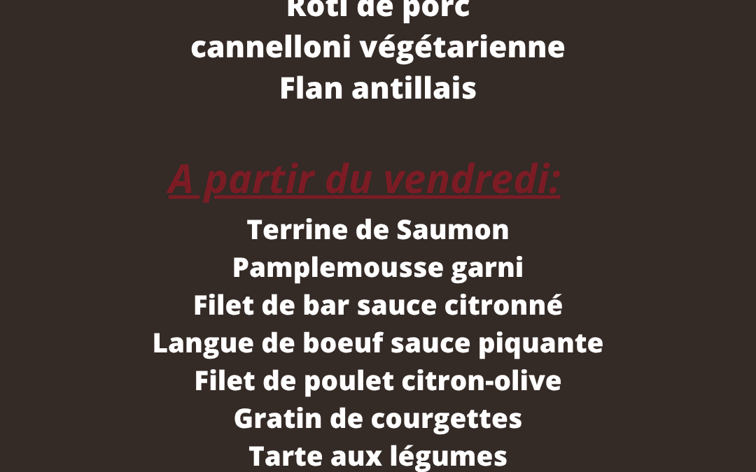 Plats de la semaine du 02 au 07 juin