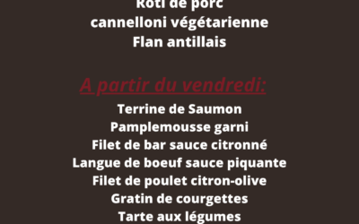 Plats de la semaine du 02 au 07 juin