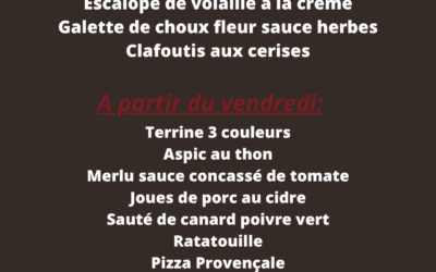 Plats de la semaine du 09 au 14 juin