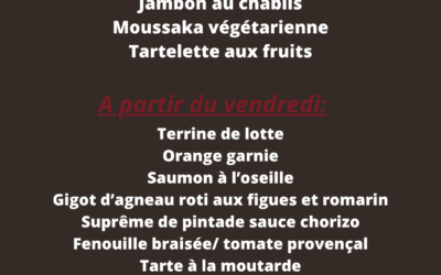 Plats de la semaine du 16 au 21 juin