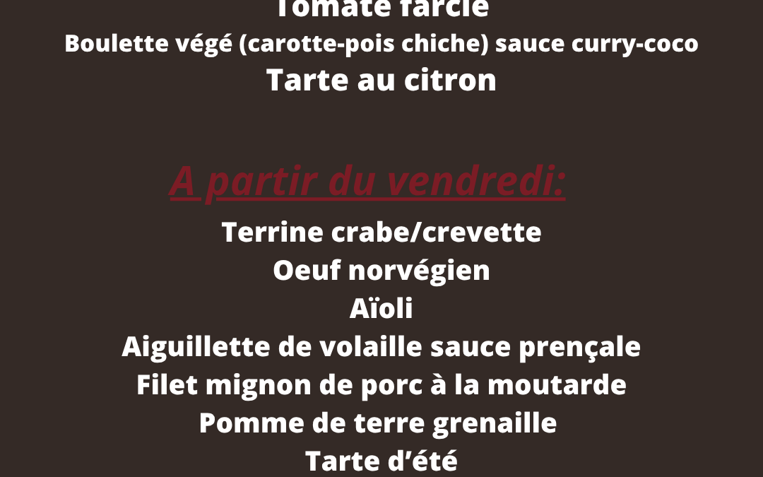 Plats de la semaine du 23 au 28 juin